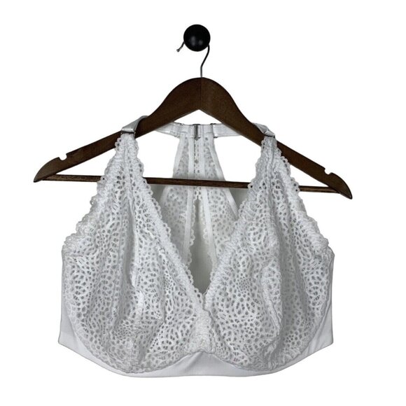 Curvy Couture Bra Sz 38D White Halter Underwire Support Racerback - Picture 3 of 5
